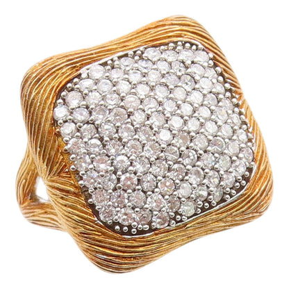 925 Sterling Silver Vintage Ring Two Tone CZ Etched Square Band  Sz 8  RG35622