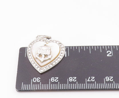 THEDA 925 Sterling Silver  Vintage Mother Of Pearl US Navy Pendant  PT19989