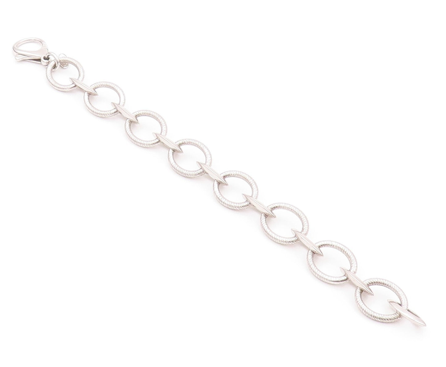 925 Sterling Silver Vintage Bracelet Eye Shape cutout & Linked Rings  BT11134