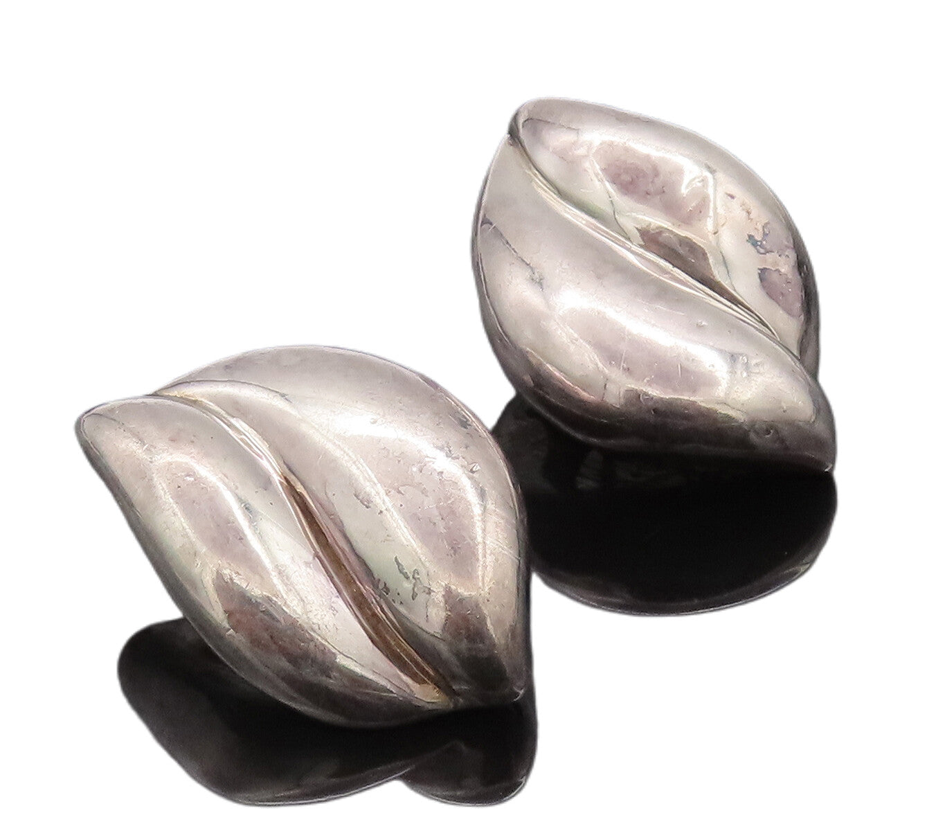 925 Sterling Silver Vintage Earrings Swirly Solid Carved Coffee Bean  EG12857