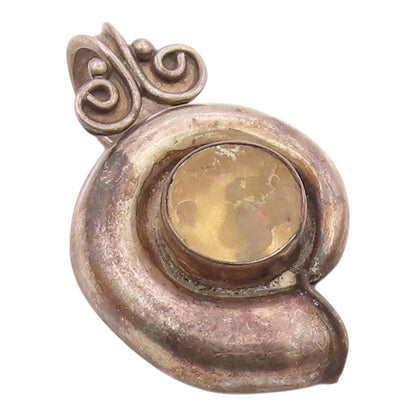 925 Sterling Silver  Vintage Topaz Dark Tone Hollow Swirl Pendant  PT13788