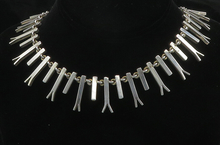 925 Sterling Silver  Vintage Shiny Split Bar Link Heavy Chain Necklace  NE2791