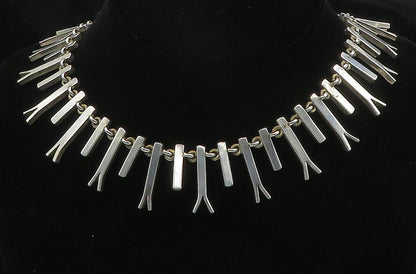 925 Sterling Silver  Vintage Shiny Split Bar Link Heavy Chain Necklace  NE2791