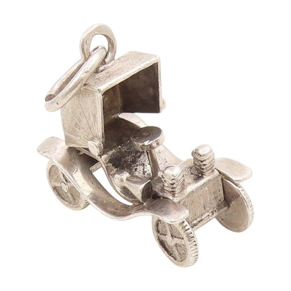 925 Sterling Silver Vintage Pendant 3D Horseless Carriage Car MOVES  PT25759