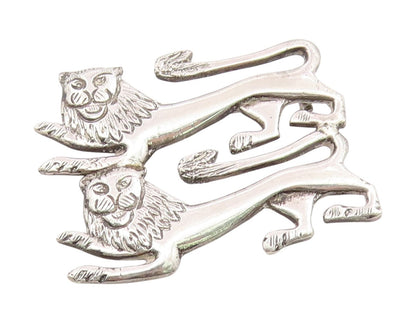 925 Sterling Silver Vintage Brooch Pin Modernist Majestic Heraldic Lions BP12376
