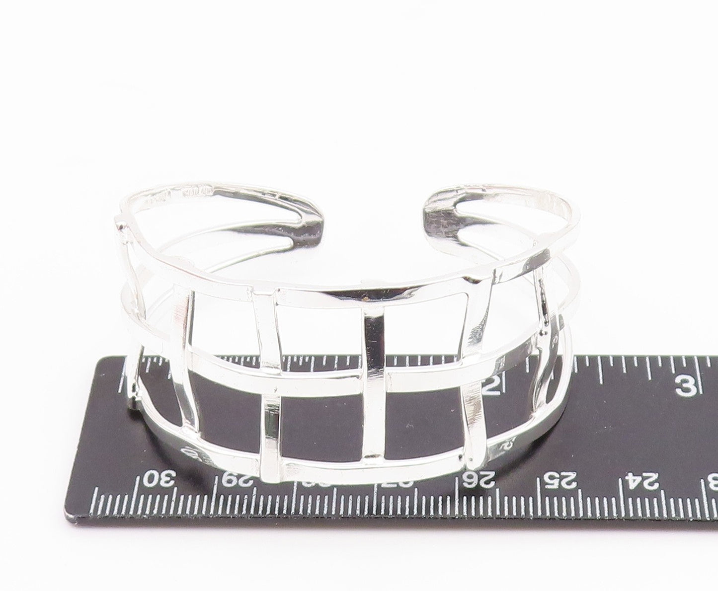 925 Sterling Silver  Shiny Polished Open Square Design Cuff Bracelet  BT7117