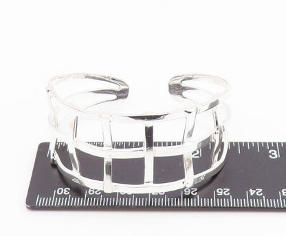 925 Sterling Silver  Shiny Polished Open Square Design Cuff Bracelet  BT7117