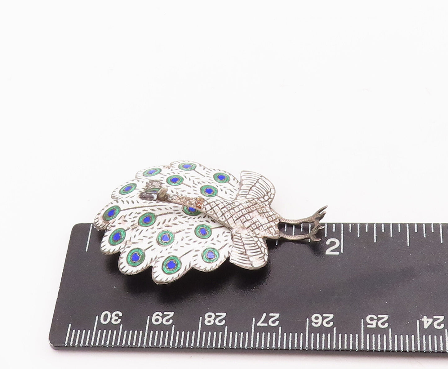 925 Sterling Silver Vintage Brooch Pin SIAM Enameled Peacock Moves  BP10962