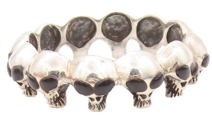925 Sterling Silver Vintage Ring Onyx Eyed Alien Heads Cut Band Sz 14.5  RG32808
