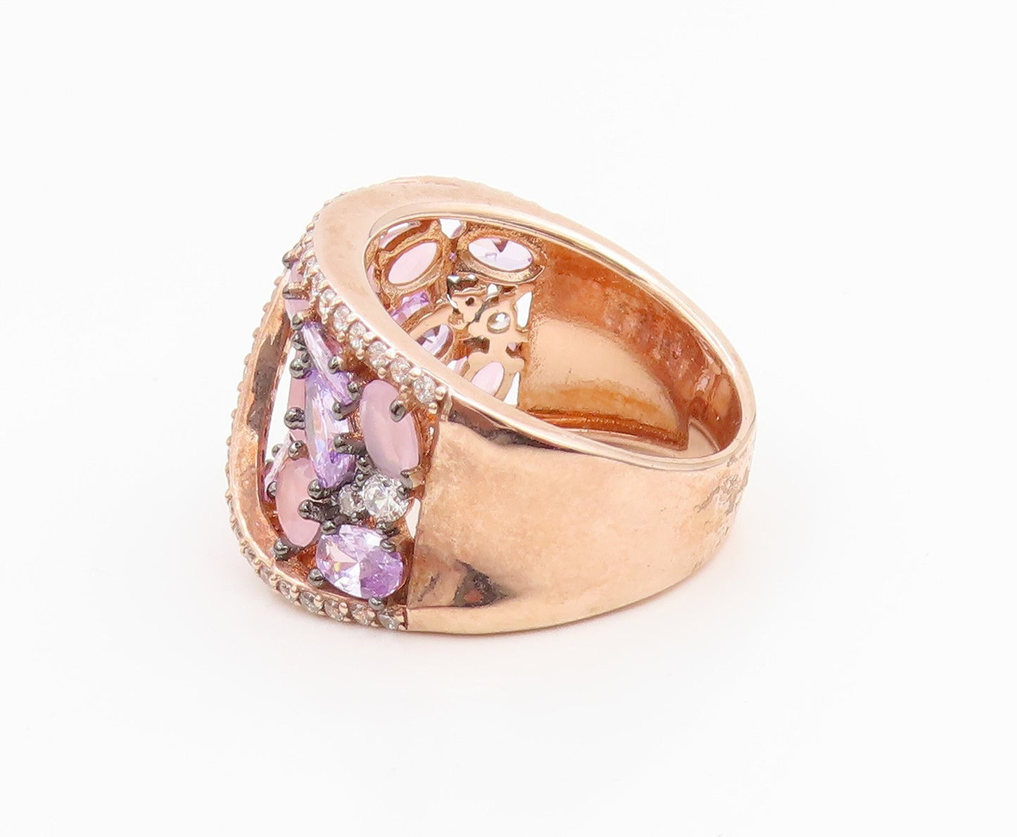 925 Sterling Silver Vintage Ring Gold Plated Multi Gemstone Band Sz 8.5 RG35389