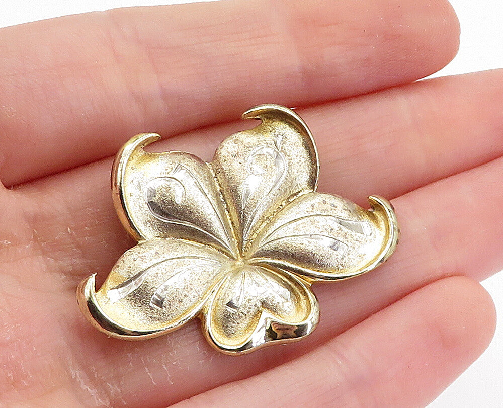 GORHAM 925 Sterling Silver  Vintage Shiny Detailed Flower Brooch Pin  BP2850