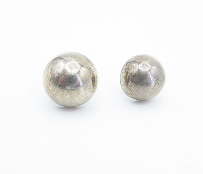 925 Sterling Silver & 14K GOLD  Vintage Shiny Round Dome Stud Earrings  EG2139