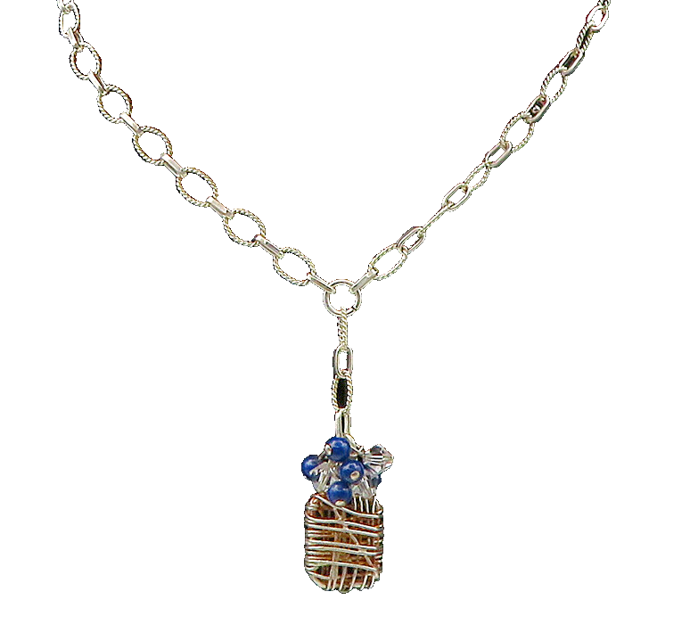 925 Sterling Silver  Vintage Lapis Lazuli Paw Print Chain Necklace  NE3574