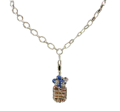 925 Sterling Silver  Vintage Lapis Lazuli Paw Print Chain Necklace  NE3574