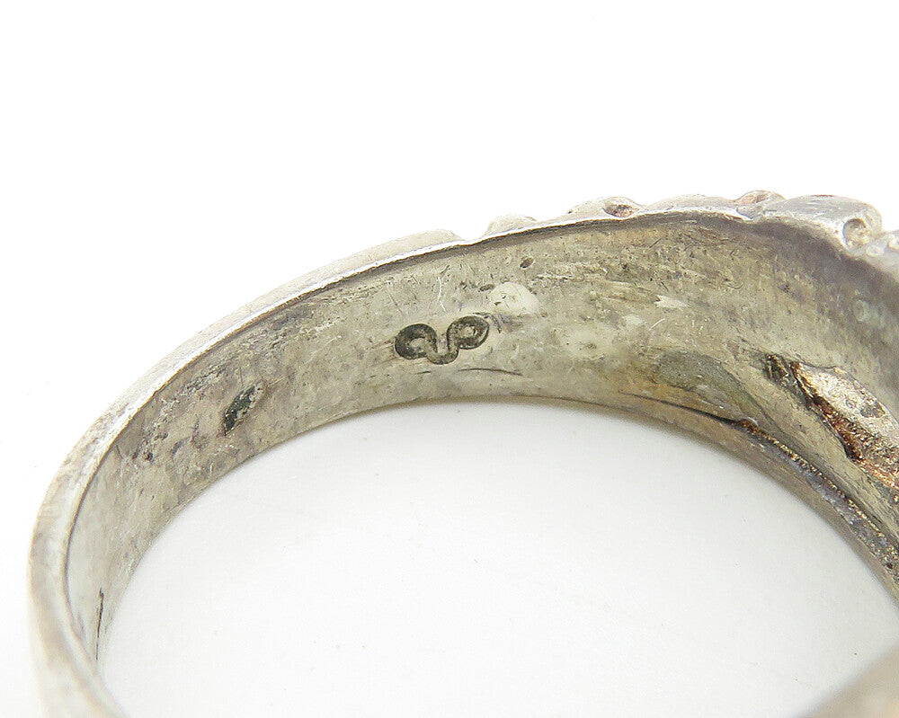925 Sterling Silver  Vintage Dark Tone Chiseled Detail Band Ring Sz 6  RG10617