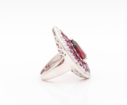 925 Sterling Silver Vintage Ring Diamonds  Amethyst & Garnet  Sz 5  RG32440