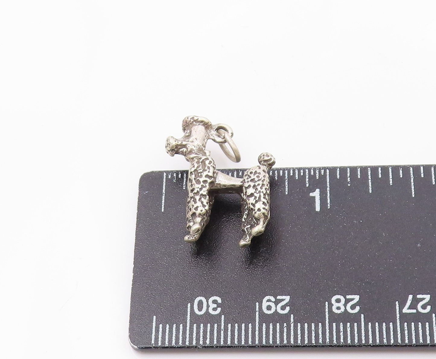 925 Sterling Silver  Vintage Shiny Poodle Dog Chiseled Detail Pendant  PT19287