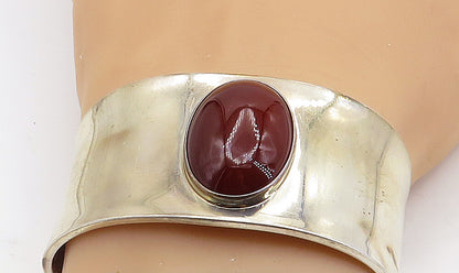 CII MEXICO 925 Silver Vintage Cabochon Cut Carnelian Cuff Bracelet BT3102