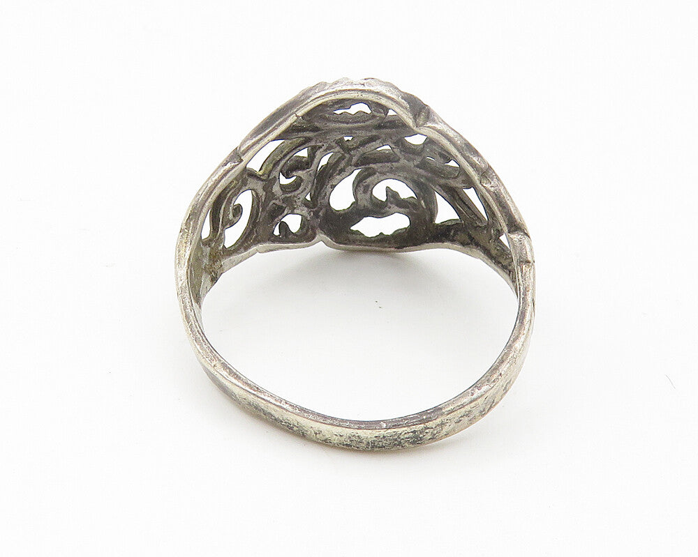 925 Sterling Silver  Vintage Dark Tone Baroque Swirl Band Ring Sz 6.5  RG10720
