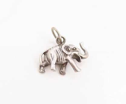 925 Sterling Silver Vintage Pendant Carved Good Luck Elephant Charm  PT25392