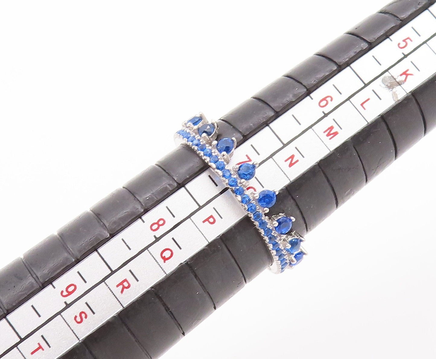 925 Sterling Silver Vintage Ring Blue Gemstone Inlay Tiara Crown  Sz 7  RG29270