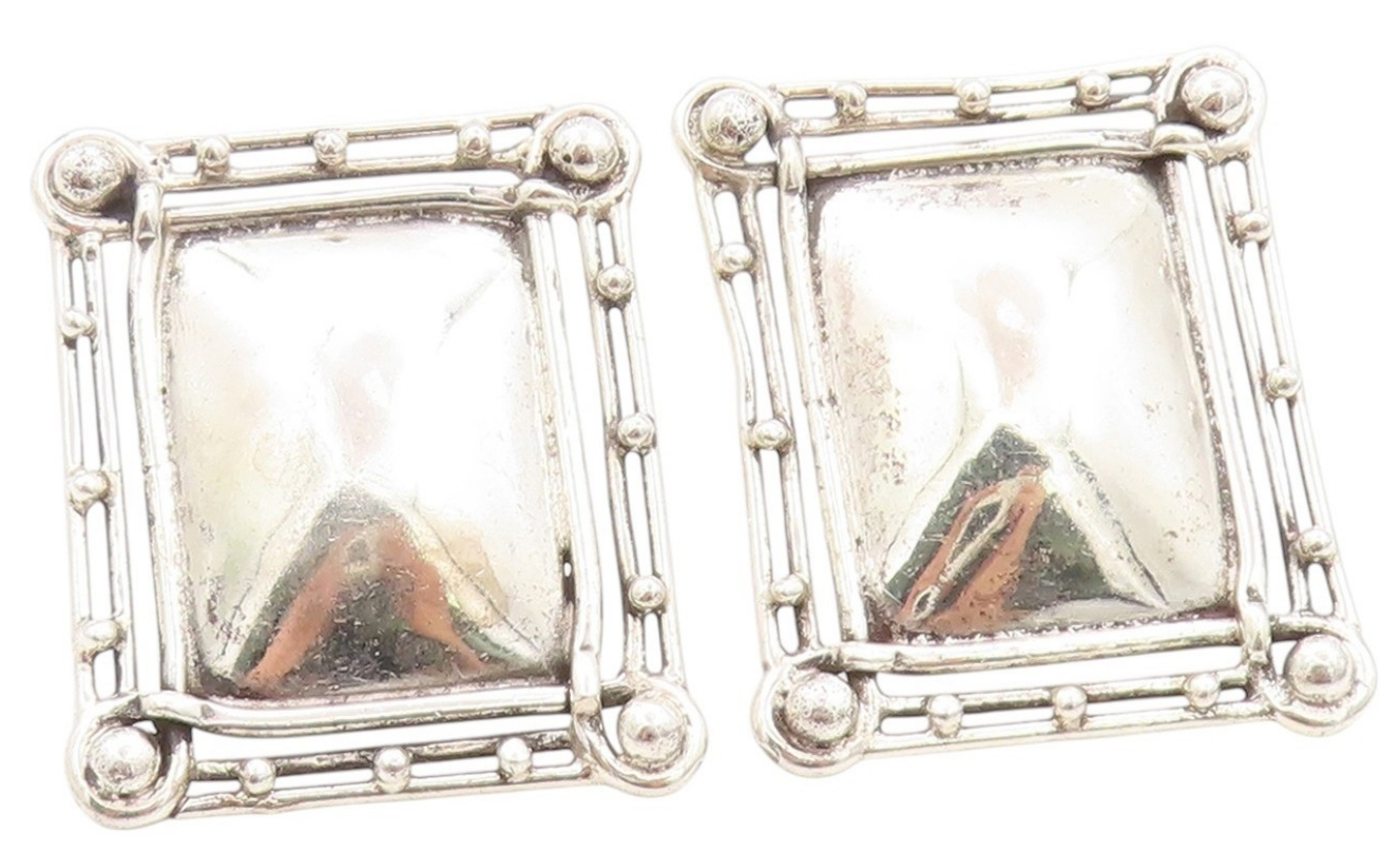925 Sterling Silver Vintage Earrings PAT AREIAS Brutalist Domed Framed  EG13569