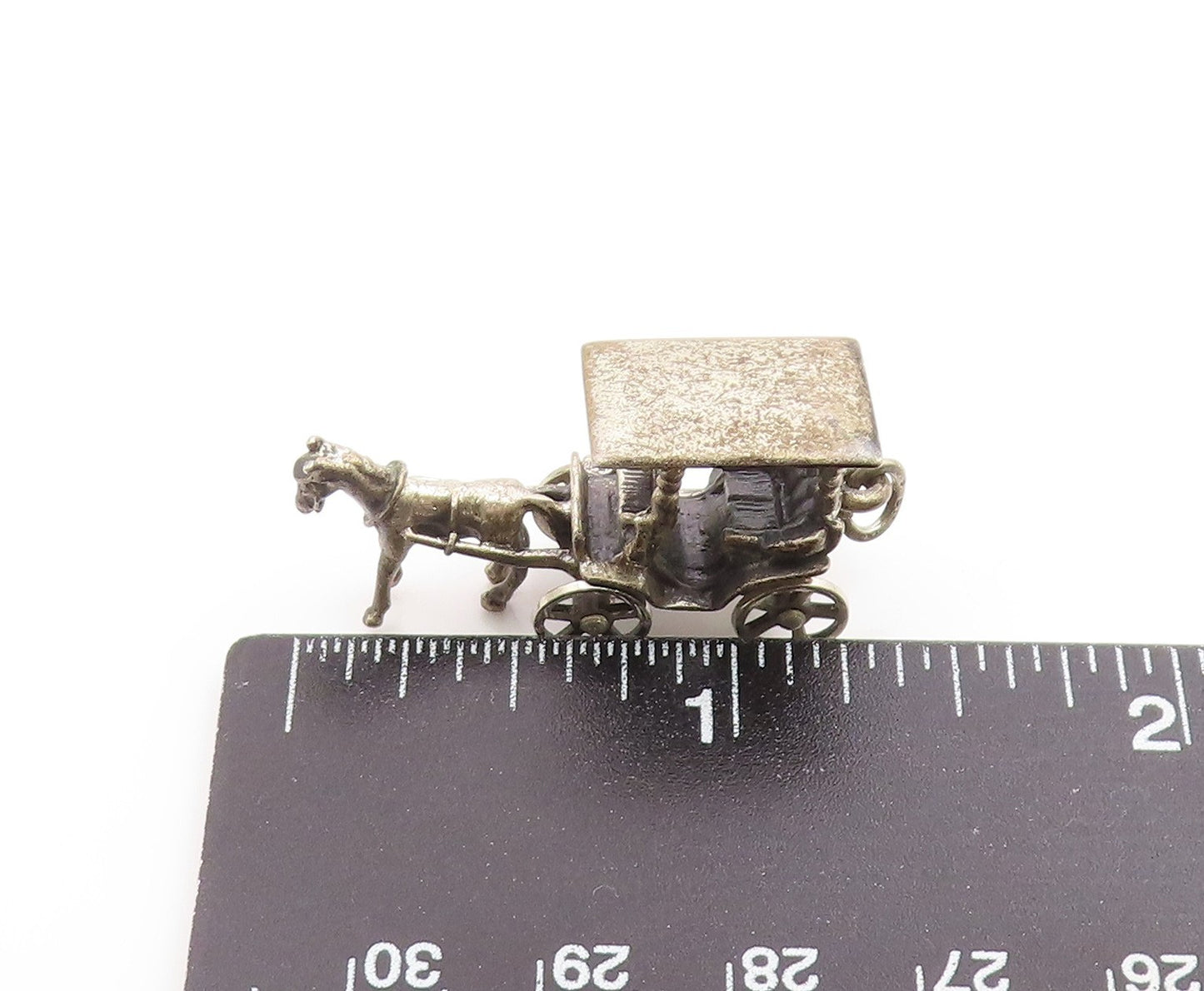 925 Sterling Silver Vintage Pendant BEAU Horse & Carriage Charm Moves  PT26278