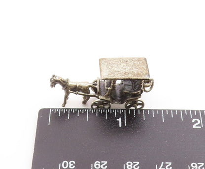 925 Sterling Silver Vintage Pendant BEAU Horse & Carriage Charm Moves  PT26278