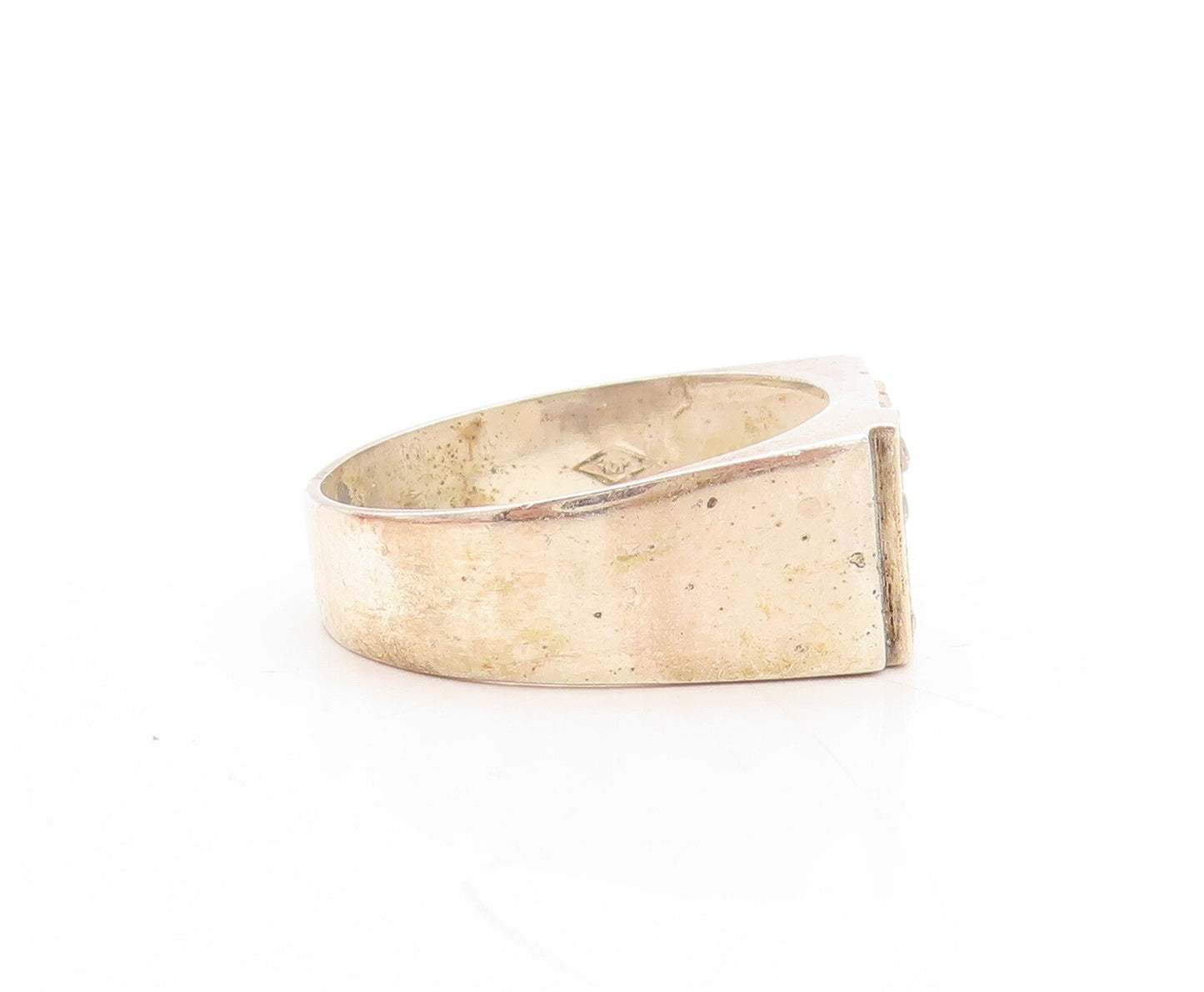 14k Gold 925 Sterling Silver Vintage Ring Solid Carved K CZ Inlay Sz 9.5 RG31520