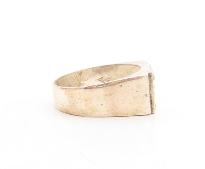14k Gold 925 Sterling Silver Vintage Ring Solid Carved K CZ Inlay Sz 9.5 RG31520