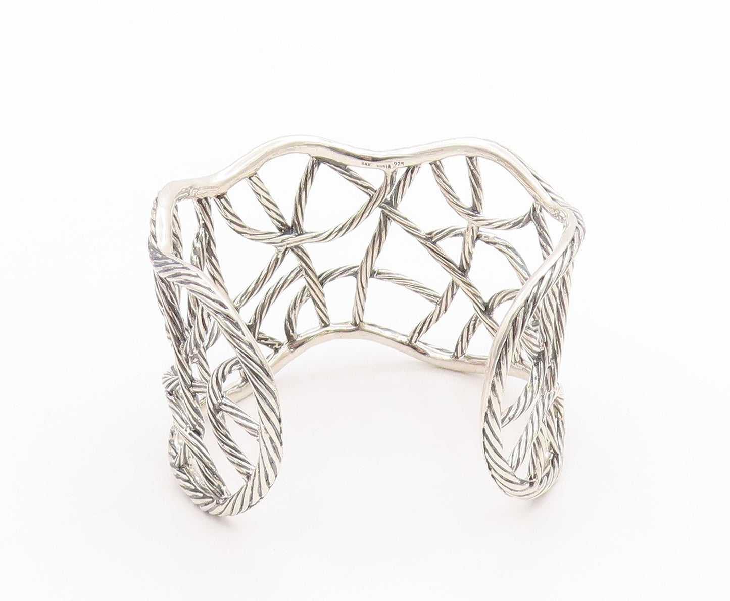 925 Sterling Silver Vintage Bracelet Cutout Twisted Ropes Woven Cuff  BT11358