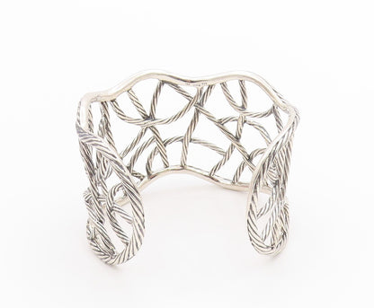 925 Sterling Silver Vintage Bracelet Cutout Twisted Ropes Woven Cuff  BT11358