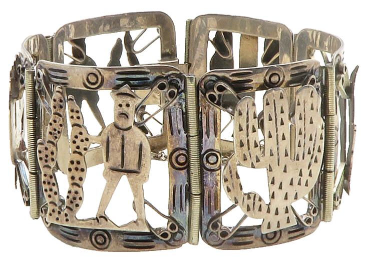 LOS BALLESTEROS 925 Silver  Vintage Storyteller Panel Chain Bracelet  BT4933