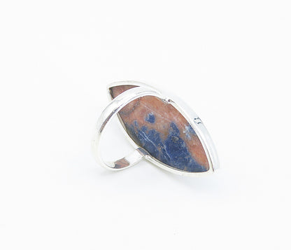 925 Sterling Silver  Sodalite Pointed Oval Shiny Cocktail Ring Sz 9.5  RG8430