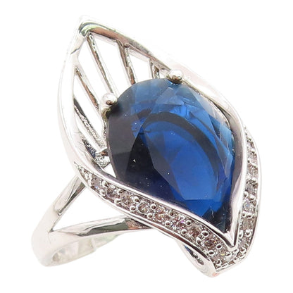 925 Sterling Silver Vintage Ring Modernist Sapphire & Topaz  Sz 9.5  RG35483