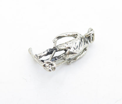 925 Sterling Silver  Vintage Dark Tone Sculpted Skiing Man Pendant  PT4798