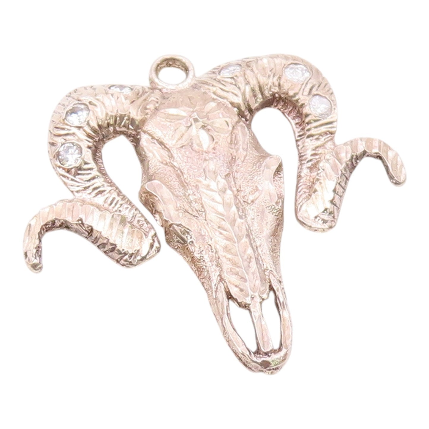 925 Sterling Silver  Vintage Shiny Diamond Cut Ram's Head Pendant  PT12535