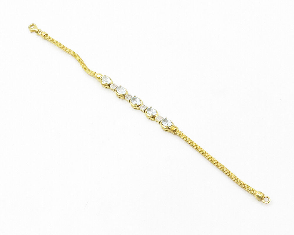 925 Silver  Blue Topaz & Genuine Diamonds Gold Plated Chain Bracelet  BT5548