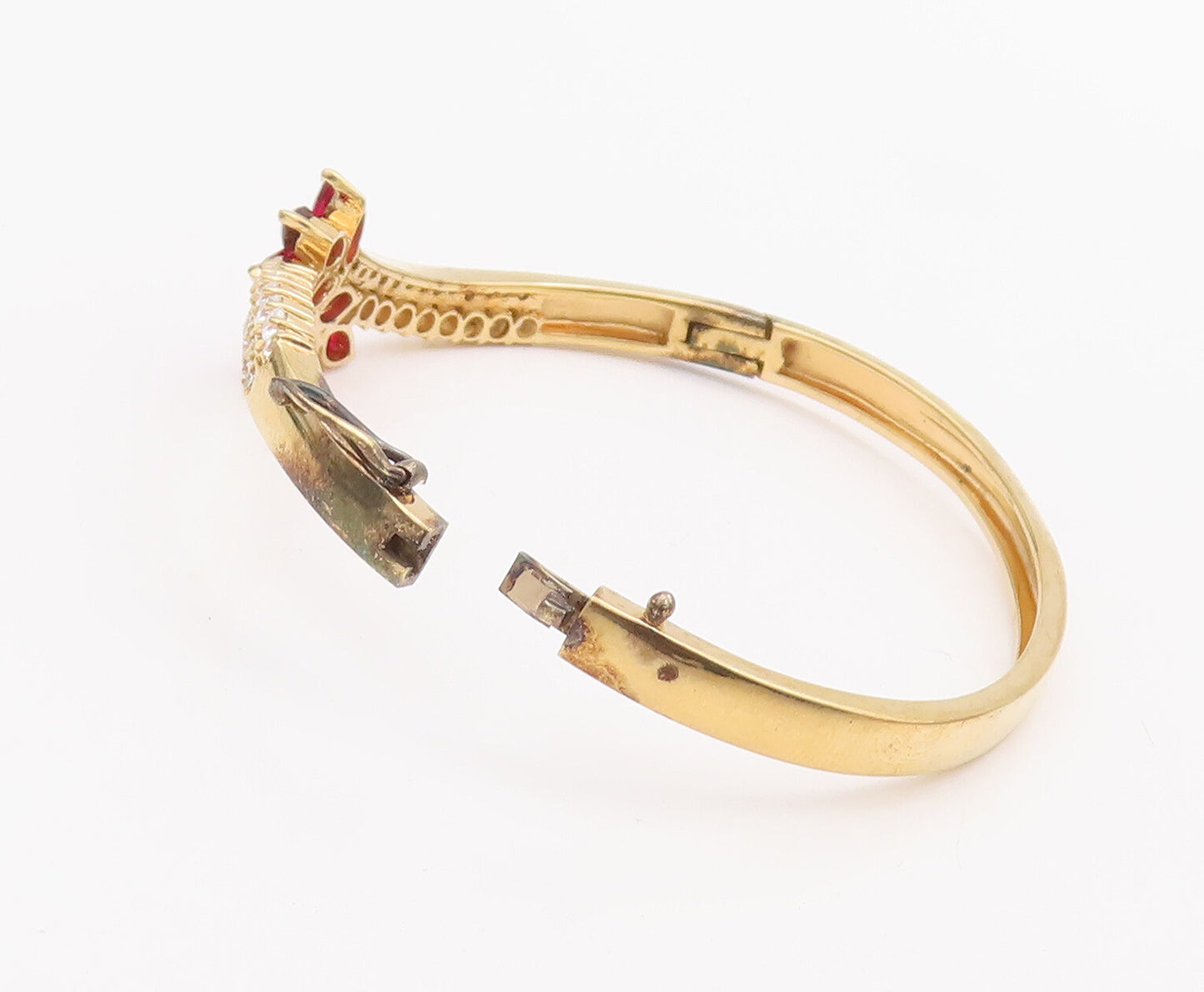 925 Sterling Silver Vintage Bracelet Gold Plated 2 Tone CZ Floral Inlay  BT10527