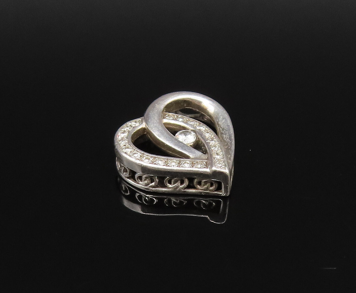 925 Silver  Vintage Dainty Genuine Diamonds Love Heart Charm Pendant  PT21378