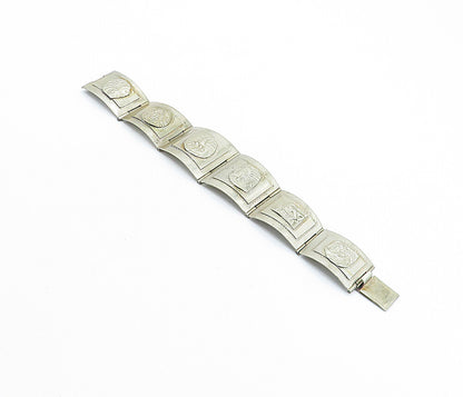 TAXCO MEXICO 925 Silver  Vintage Chief's Head Hinge Chain Bracelet  BT2688