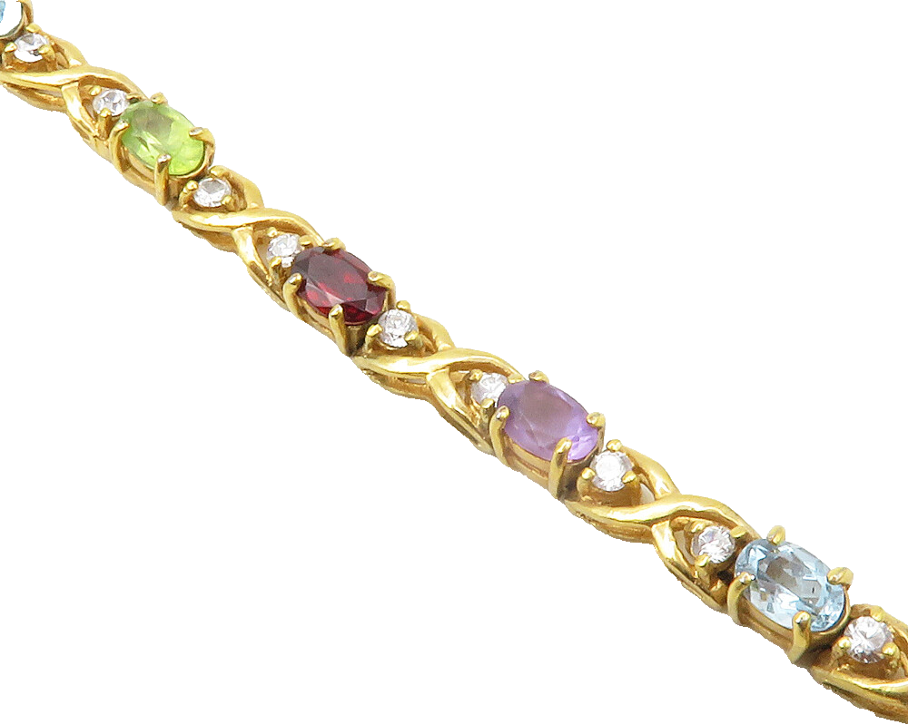925 Sterling Silver  Amethyst Peridot Amethyst & Garnet Chain Bracelet  BT5453