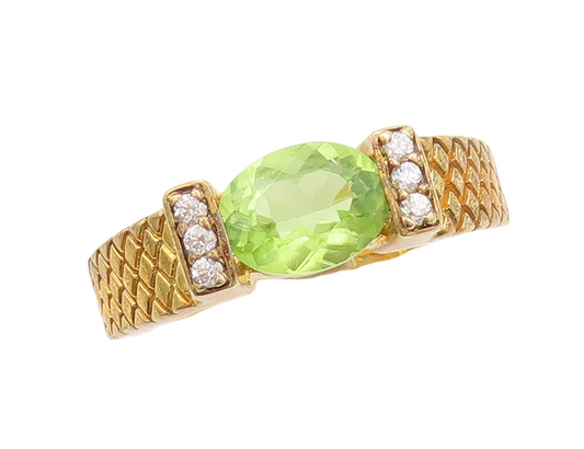 925 Sterling Silver Vintage Ring Rose Plated Oval Peridot & CZ  Sz 7.5 RG29582