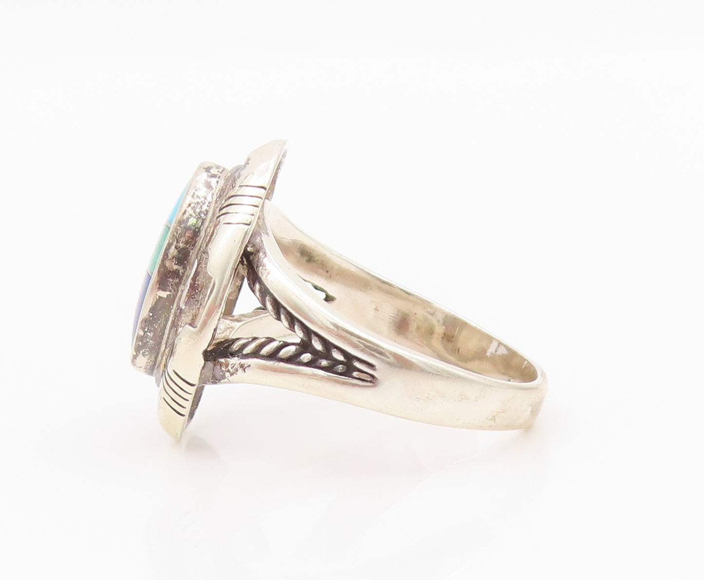 925 Sterling Silver Vintage Ring CAROLYN POLLACK Gemstones Inlay  Sz 10  RG33075