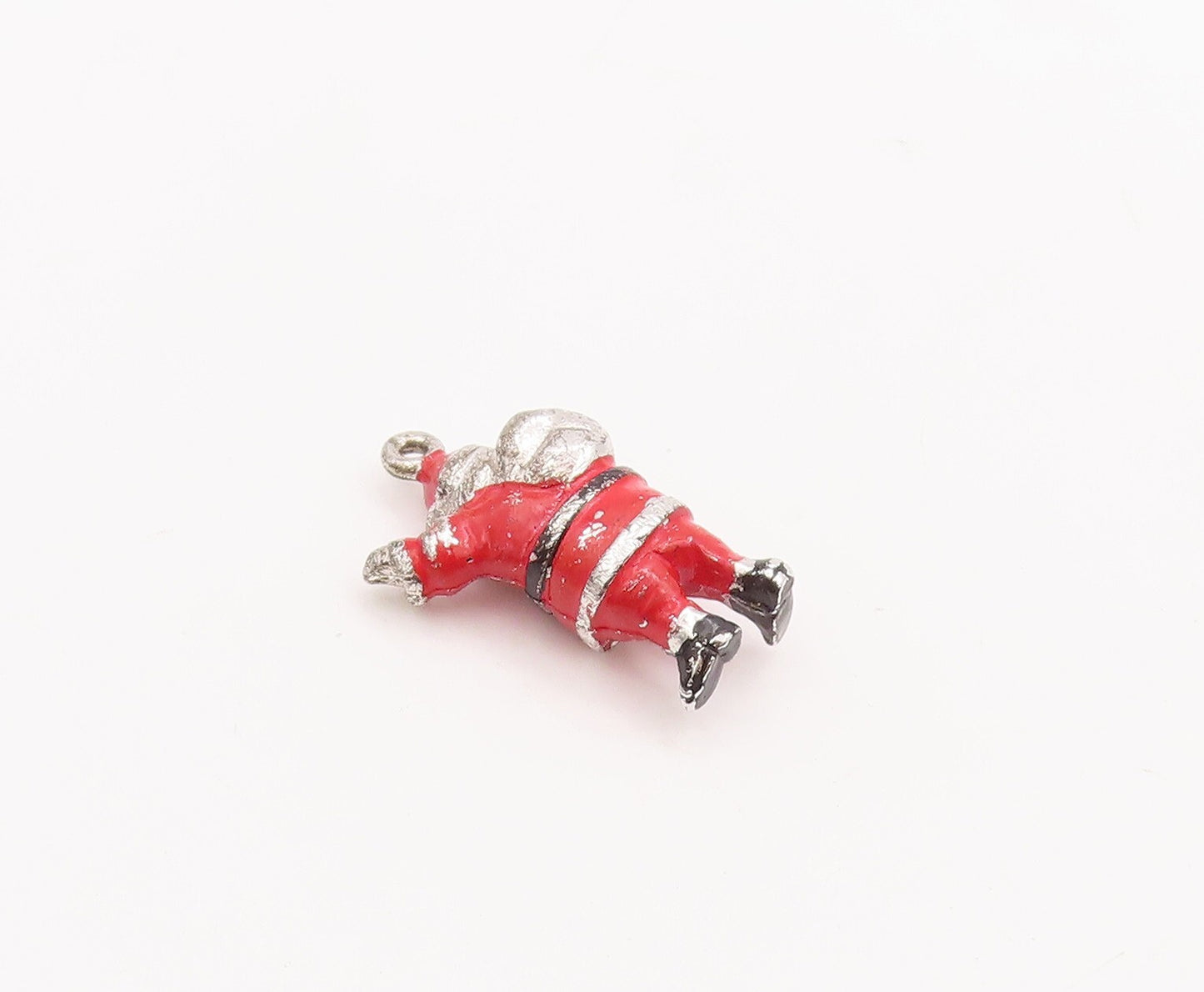 925 Sterling Silver Vintage Pendant Solid Enameled Santa Claus Charm  PT23325