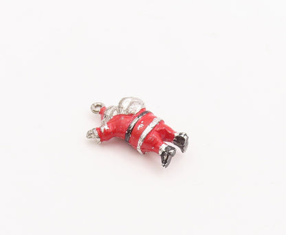 925 Sterling Silver Vintage Pendant Solid Enameled Santa Claus Charm  PT23325