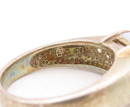 925 Sterling Silver Vintage Ring Minimalist Gemstone & CZ Inlay  Sz 7.5  RG31030