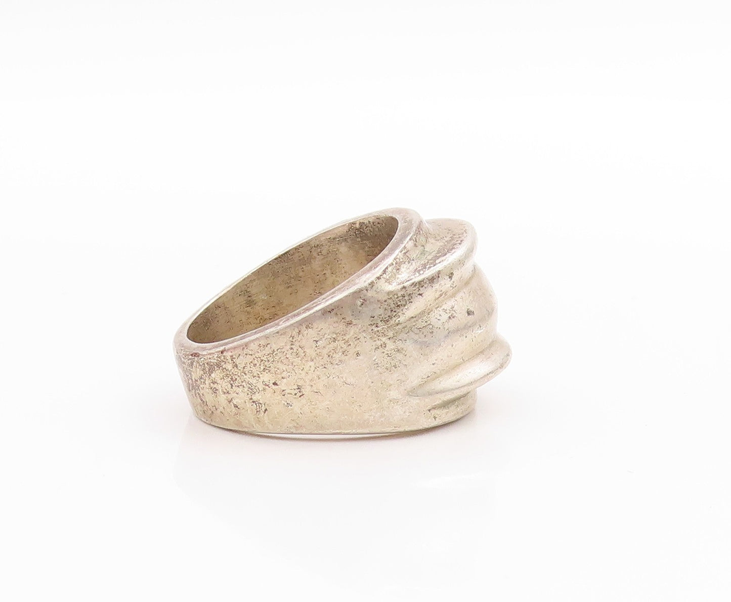 925 Sterling Silver Vintage Ring Chunky Triple Grooved Band Heavy Sz 8.5 RG33604