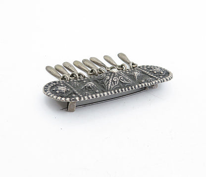 925 Sterling Silver Vintage Antique Oxidized Floral Swirl Brooch Pin BP1490