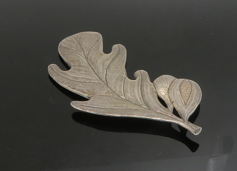 MANFREDI 925 Silver  Vintage Shiny Etched Floral Leaf Brooch Pin  BP9066
